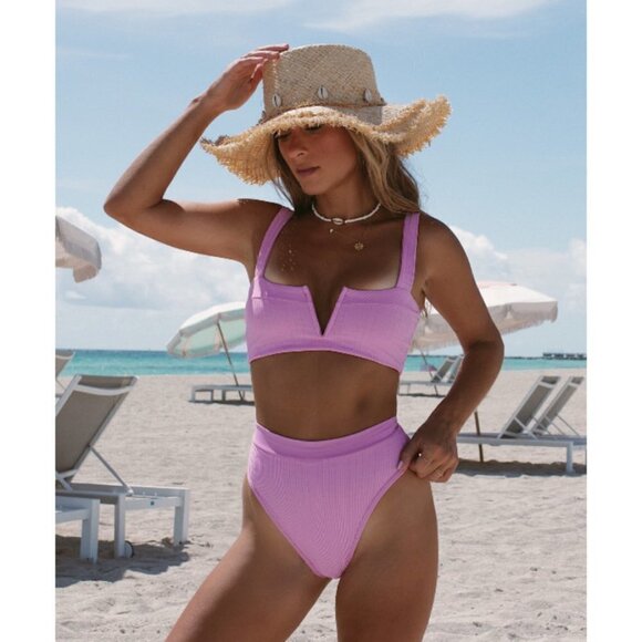 💕LSPACE💕 Ribbed Bikini Set Rosebud Pink M/XL NWT - Picture 1 of 12
